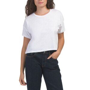 GOLDIE TEE White Pima Cotton Cropped Drop Shoulder Tee